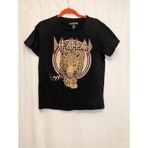 Def Leppard Mighty Fine Kids Unisex Black Leopard Graphic Band T-Shirt XL 14-16